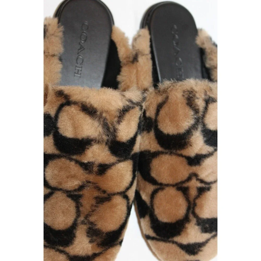 Coach Women's Signature Clog Shearling Slippers Coconut Black NIB - Picture 5 of 6